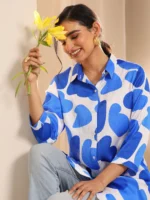 White Printed Silk Blend Straight Tunic