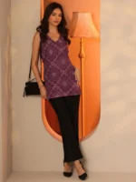 Burgundy Printed Cotton Straight Short Kurti - Image 3
